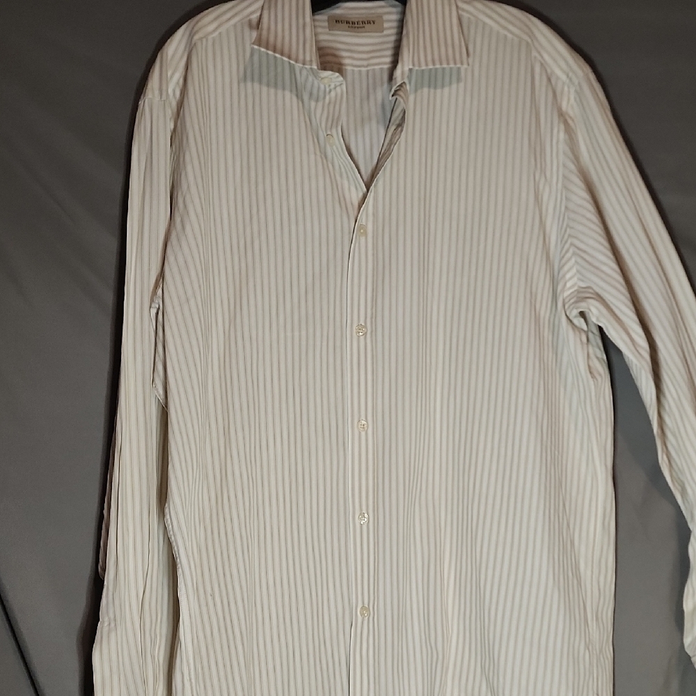 Burberry Men's Cream Striped Dress Shirt